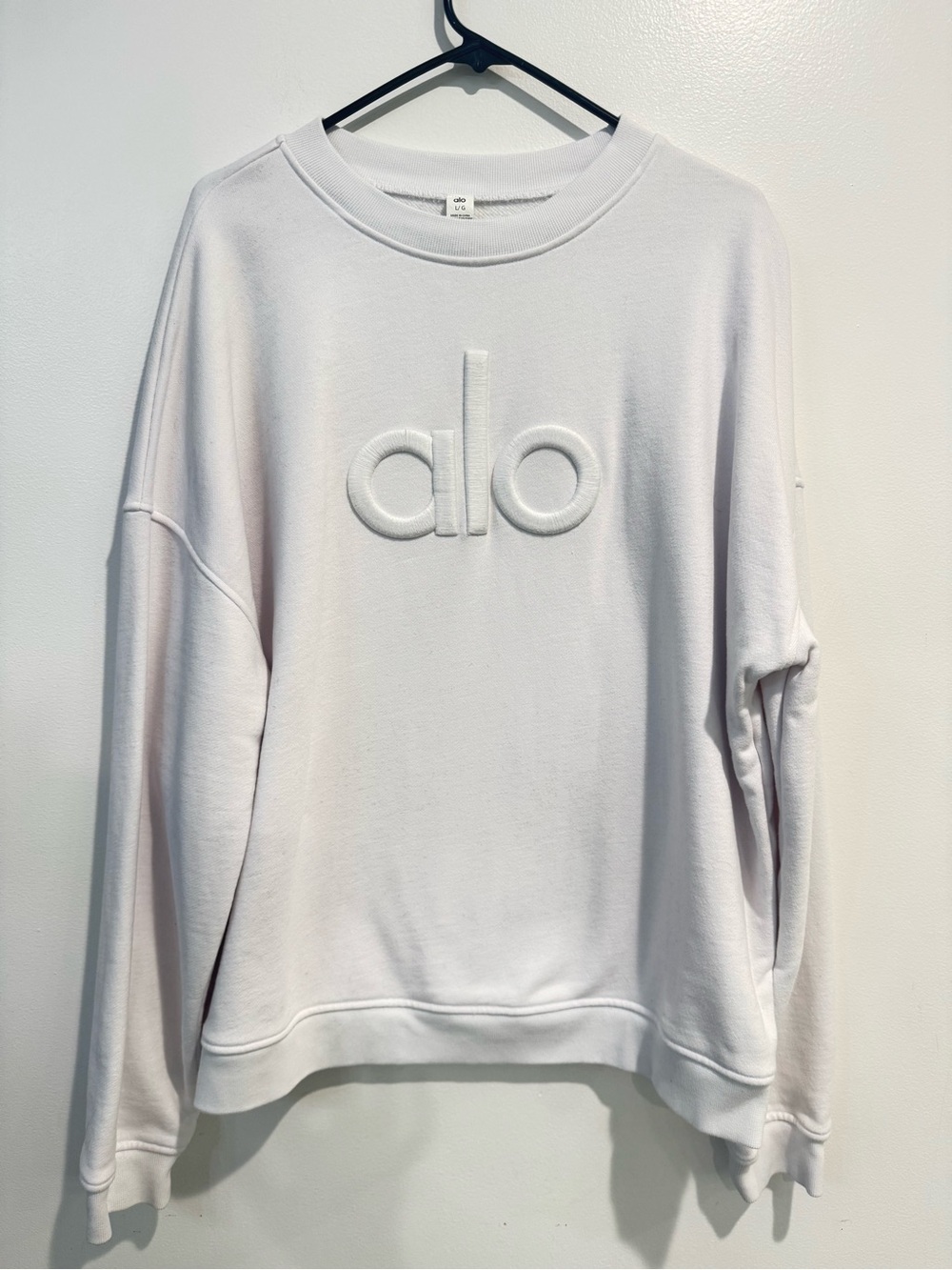 Alo Renown Heavy Weight Emblem Crew Neck Pullover Sweatshirt White Size L - Picture 1 of 7